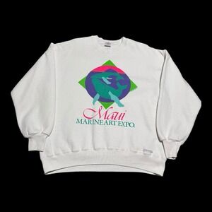 Vintage 90s Crazy Shirts Maui Marine Art Expo White‎ Sweatshirt Adult XL